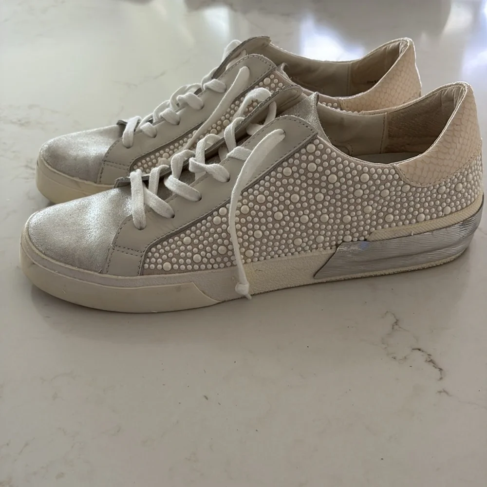 Dolce Vita White Silver Embellished Low-Top Sneakers